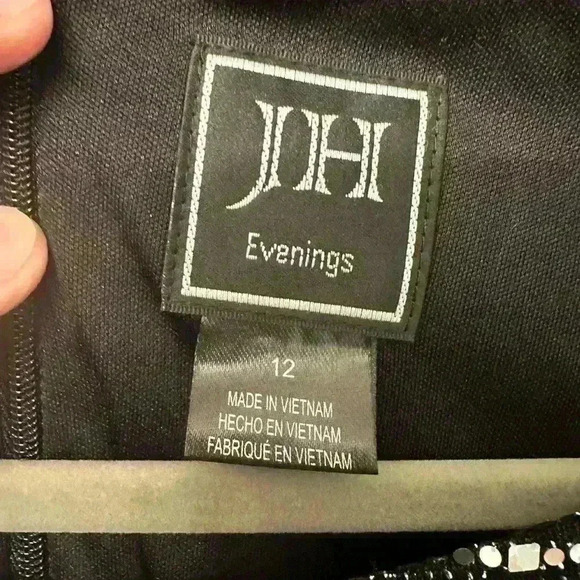 JH Evenings Black Stretch Silver Glitter Long Sleeve Dress Size 12 - Sparkles - Picture 2 of 7